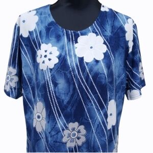 MÓDEL FRANCE Blue Textured Floral Tunic Top (2XL)